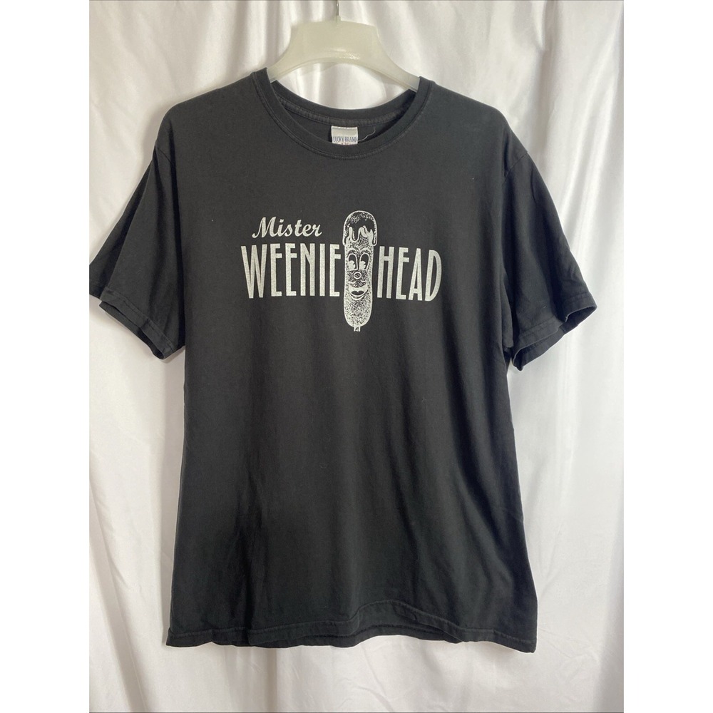 Lucky Brand Graphic Tee Mens XL Black Excellent Mister Weenie‎ Head Pickle USA